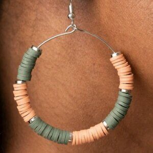 SKILLFULLY STACKED New Paparazzi Earrings Pierced Green Tone NIP